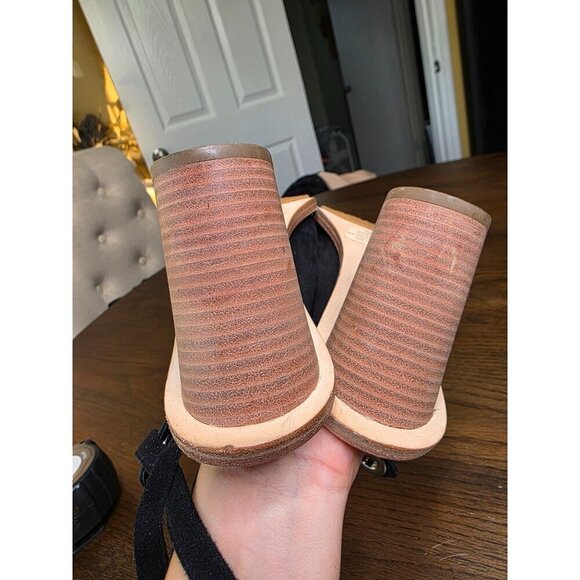 Black Suede Open-Toe Heeled Sandals With Wraparound Straps & Wooden Block Heel B - Picture 7 of 16